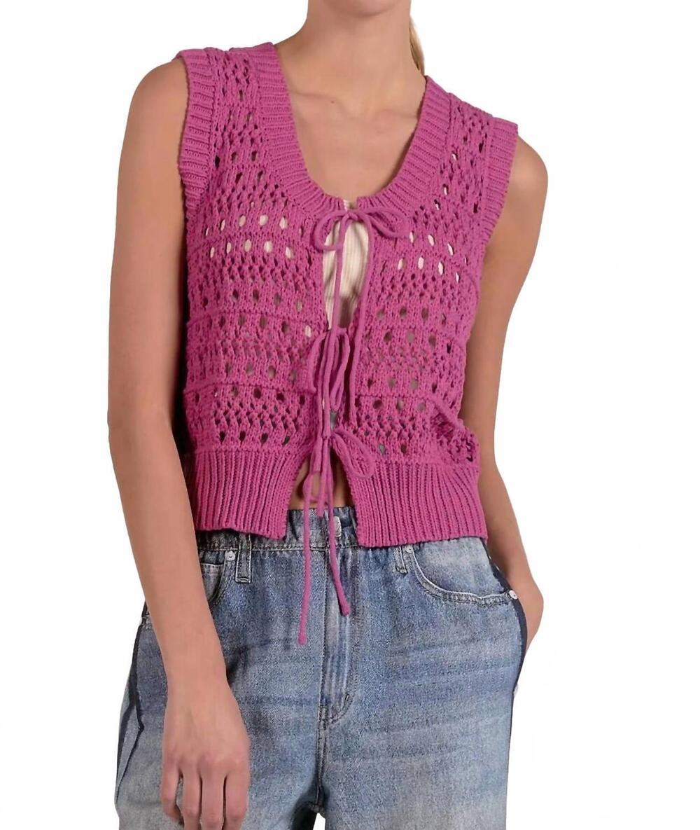 NEW ELAN daphne tie front sweater vest in hot pink